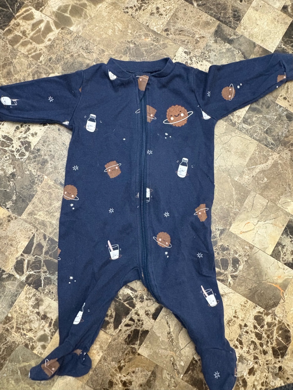 4/30$ Pekkle Navy Space Snack Baby Footie Zipper Pajamas 3 months